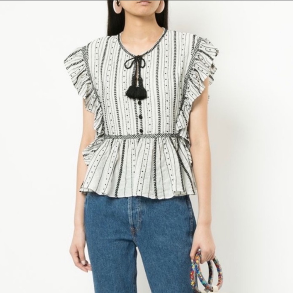 Sea New York Sz 2 Embroidered Ruffle Top